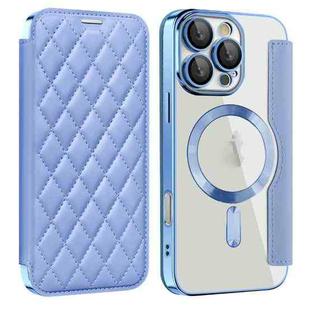 For iPhone 16 Pro Shield Magsafe RFID Anti-theft Rhombus Leather Phone Case(Blue)