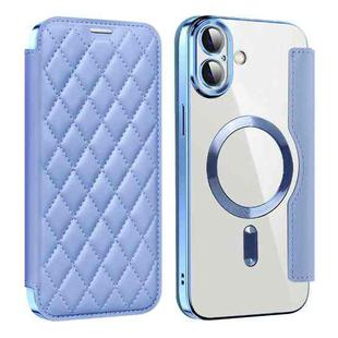 For iPhone 16 Plus Shield Magsafe RFID Anti-theft Rhombus Leather Phone Case(Blue)