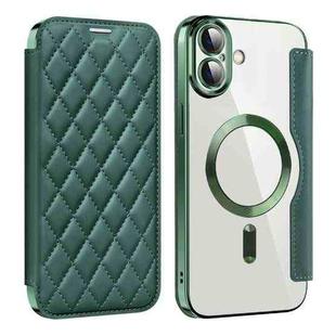 For iPhone 16 Plus Shield Magsafe RFID Anti-theft Rhombus Leather Phone Case(Green)