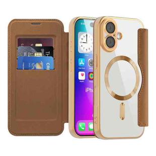 For iPhone 17 Shield Magsafe RFID Anti-theft Rhombus Leather Phone Case(Brown)