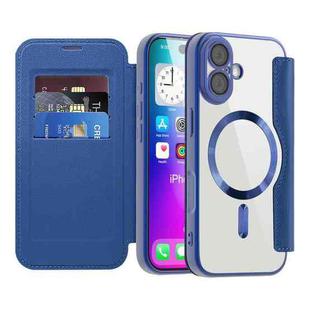 For iPhone 17 Shield Magsafe RFID Anti-theft Rhombus Leather Phone Case(Dark Blue)