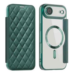 For iPhone 17 Air Shield Magsafe RFID Anti-theft Rhombus Leather Phone Case(Green)