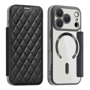 For iPhone 17 Pro Shield Magsafe RFID Anti-theft Rhombus Leather Phone Case(Black)