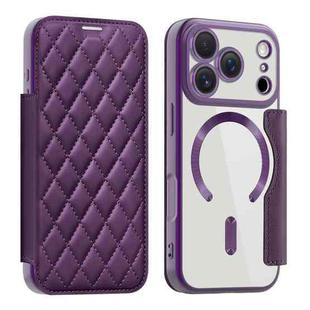 For iPhone 17 Pro Shield Magsafe RFID Anti-theft Rhombus Leather Phone Case(Purple)