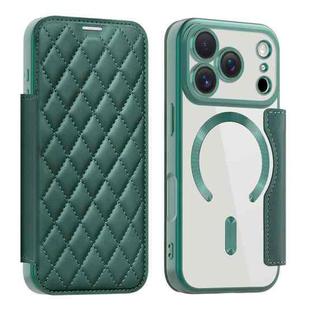 For iPhone 17 Pro Shield Magsafe RFID Anti-theft Rhombus Leather Phone Case(Green)