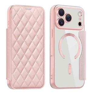 For iPhone 17 Pro Max Shield Magsafe RFID Anti-theft Rhombus Leather Phone Case(Pink)