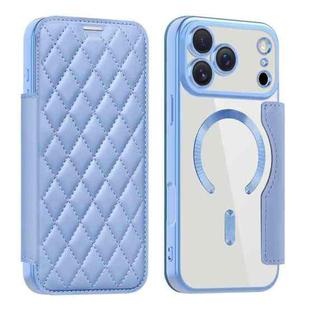 For iPhone 17 Pro Max Shield Magsafe RFID Anti-theft Rhombus Leather Phone Case(Blue)