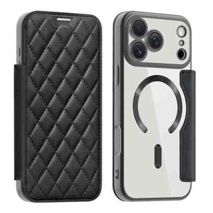 For iPhone 17 Pro Max Shield Magsafe RFID Anti-theft Rhombus Leather Phone Case(Black)