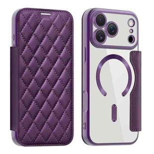 For iPhone 17 Pro Max Shield Magsafe RFID Anti-theft Rhombus Leather Phone Case(Purple)