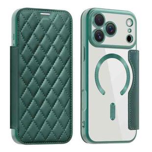 For iPhone 17 Pro Max Shield Magsafe RFID Anti-theft Rhombus Leather Phone Case(Green)