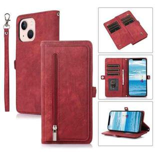 For iPhone 15 Zipper Card Slot Buckle Wallet Leather Phone Case(Red)