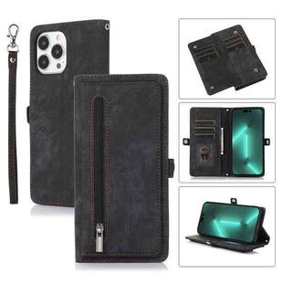 For iPhone 15 Pro Zipper Card Slot Buckle Wallet Leather Phone Case(Black)