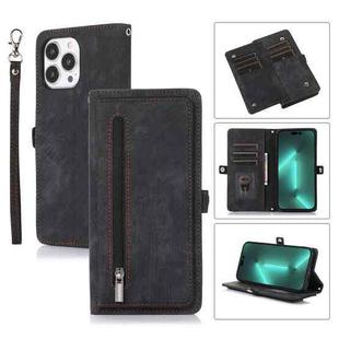 For iPhone 15 Pro Max Zipper Card Slot Buckle Wallet Leather Phone Case(Black)