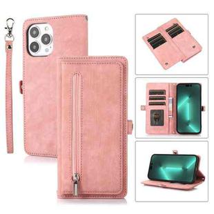 For iPhone 15 Pro Max Zipper Card Slot Buckle Wallet Leather Phone Case(Pink)
