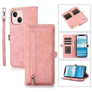 For iPhone 15 Plus Zipper Card Slot Buckle Wallet Leather Phone Case(Pink)