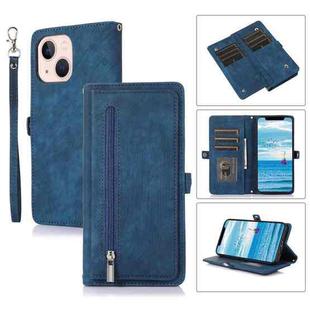 For iPhone 15 Plus Zipper Card Slot Buckle Wallet Leather Phone Case(Blue)