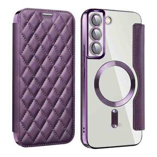 For Samsung Galaxy S23 5G Shield Magsafe RFID Anti-theft Rhombus Leather Phone Case(Purple)