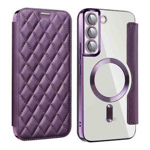 For Samsung Galaxy S23+ 5G Shield Magsafe RFID Anti-theft Rhombus Leather Phone Case(Purple)