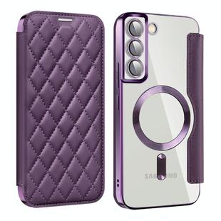 For Samsung Galaxy S22+ 5G Shield Magsafe RFID Anti-theft Rhombus Leather Phone Case(Purple)