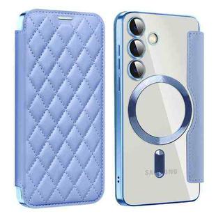 For Samsung Galaxy S24 5G Shield MagSafe RFID Anti-theft Rhombus Leather Phone Case(Blue)