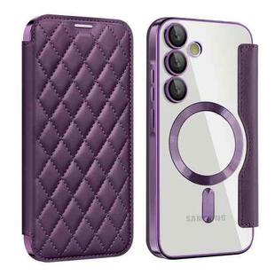 For Samsung Galaxy A55 5G Shield Magsafe RFID Anti-theft Rhombus Leather Phone Case(Purple)