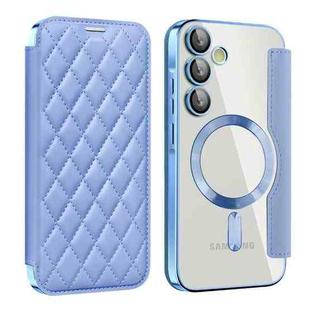For Samsung Galaxy A55 5G Shield Magsafe RFID Anti-theft Rhombus Leather Phone Case(Blue)