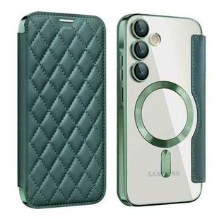 For Samsung Galaxy A55 5G Shield Magsafe RFID Anti-theft Rhombus Leather Phone Case(Green)