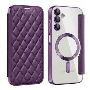 For Samsung Galaxy A15 Shield Magsafe RFID Anti-theft Rhombus Leather Phone Case(Purple)