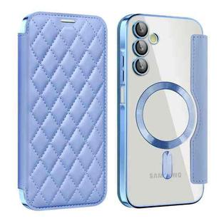 For Samsung Galaxy A15 Shield Magsafe RFID Anti-theft Rhombus Leather Phone Case(Blue)