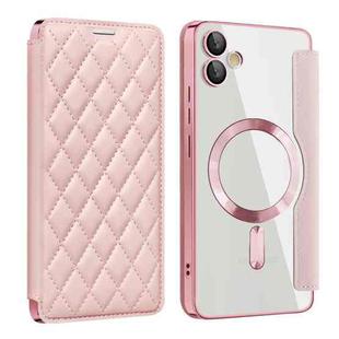 For Samsung Galaxy A05 Shield Magsafe RFID Anti-theft Rhombus Leather Phone Case(Pink)
