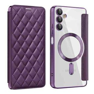 For Samsung Galaxy A05s Shield Magsafe RFID Anti-theft Rhombus Leather Phone Case(Purple)