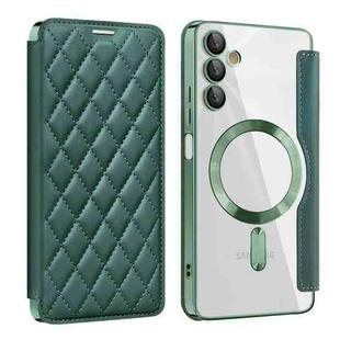 For Samsung Galaxy A05s Shield Magsafe RFID Anti-theft Rhombus Leather Phone Case(Green)
