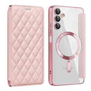 For Samsung Galaxy A05s Shield Magsafe RFID Anti-theft Rhombus Leather Phone Case(Pink)