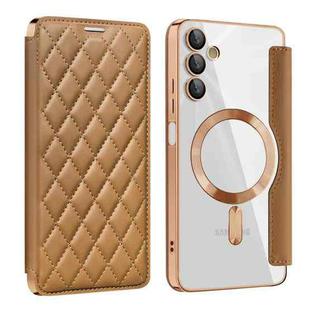For Samsung Galaxy A05s Shield Magsafe RFID Anti-theft Rhombus Leather Phone Case(Brown)