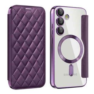 For Samsung Galaxy S24 FE 5G Shield MagSafe RFID Anti-theft Rhombus Leather Phone Case(Purple)