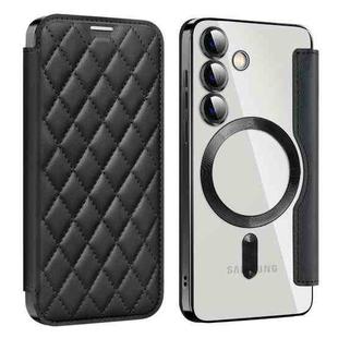 For Samsung Galaxy S25 5G Shield MagSafe RFID Anti-theft Rhombus Leather Phone Case(Black)