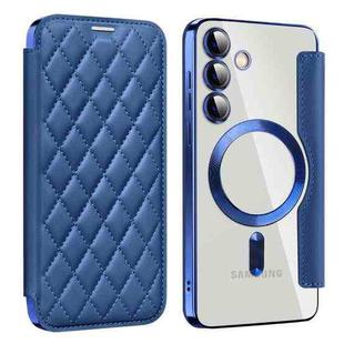 For Samsung Galaxy S25+ 5G Shield MagSafe RFID Anti-theft Rhombus Leather Phone Case(Dark Blue)