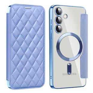 For Samsung Galaxy S25+ 5G Shield MagSafe RFID Anti-theft Rhombus Leather Phone Case(Blue)