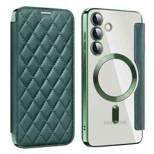 For Samsung Galaxy S25+ 5G Shield MagSafe RFID Anti-theft Rhombus Leather Phone Case(Green)