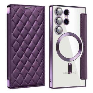 For Samsung Galaxy S25 Ultra 5G Shield MagSafe RFID Anti-theft Rhombus Leather Phone Case(Purple)