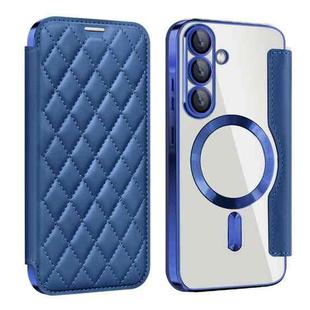 For Samsung Galaxy A56 5G Shield MagSafe RFID Anti-theft Rhombus Leather Phone Case(Dark Blue)