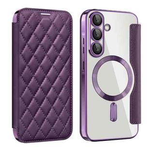 For Samsung Galaxy A56 5G Shield MagSafe RFID Anti-theft Rhombus Leather Phone Case(Purple)