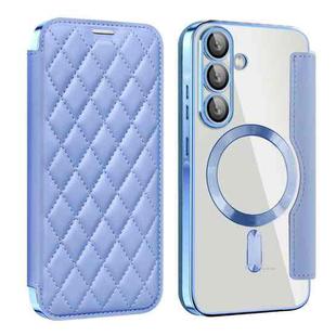For Samsung Galaxy A56 5G Shield MagSafe RFID Anti-theft Rhombus Leather Phone Case(Blue)
