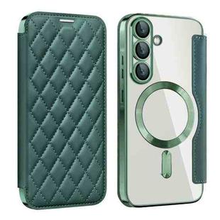 For Samsung Galaxy A56 5G Shield MagSafe RFID Anti-theft Rhombus Leather Phone Case(Green)