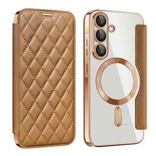 For Samsung Galaxy A56 5G Shield MagSafe RFID Anti-theft Rhombus Leather Phone Case(Brown)