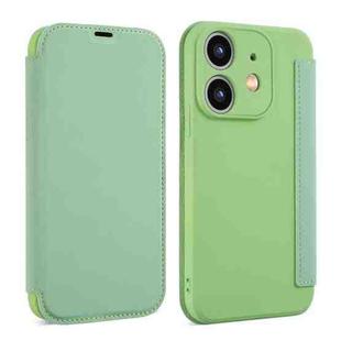 For iPhone 11 Imitate Liquid Skin Feel Leather Phone Case with Card Slots(Tea Green)
