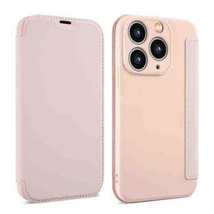 For iPhone 11 Pro Max Imitate Liquid Skin Feel Leather Phone Case with Card Slots(Pink)