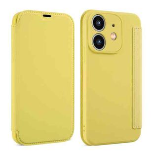 For iPhone 12 mini Imitate Liquid Skin Feel Leather Phone Case with Card Slots(Yellow)