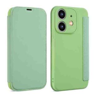 For iPhone 12 mini Imitate Liquid Skin Feel Leather Phone Case with Card Slots(Tea Green)