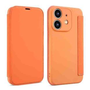 For iPhone 12 Imitate Liquid Skin Feel Leather Phone Case with Card Slots(Orange)